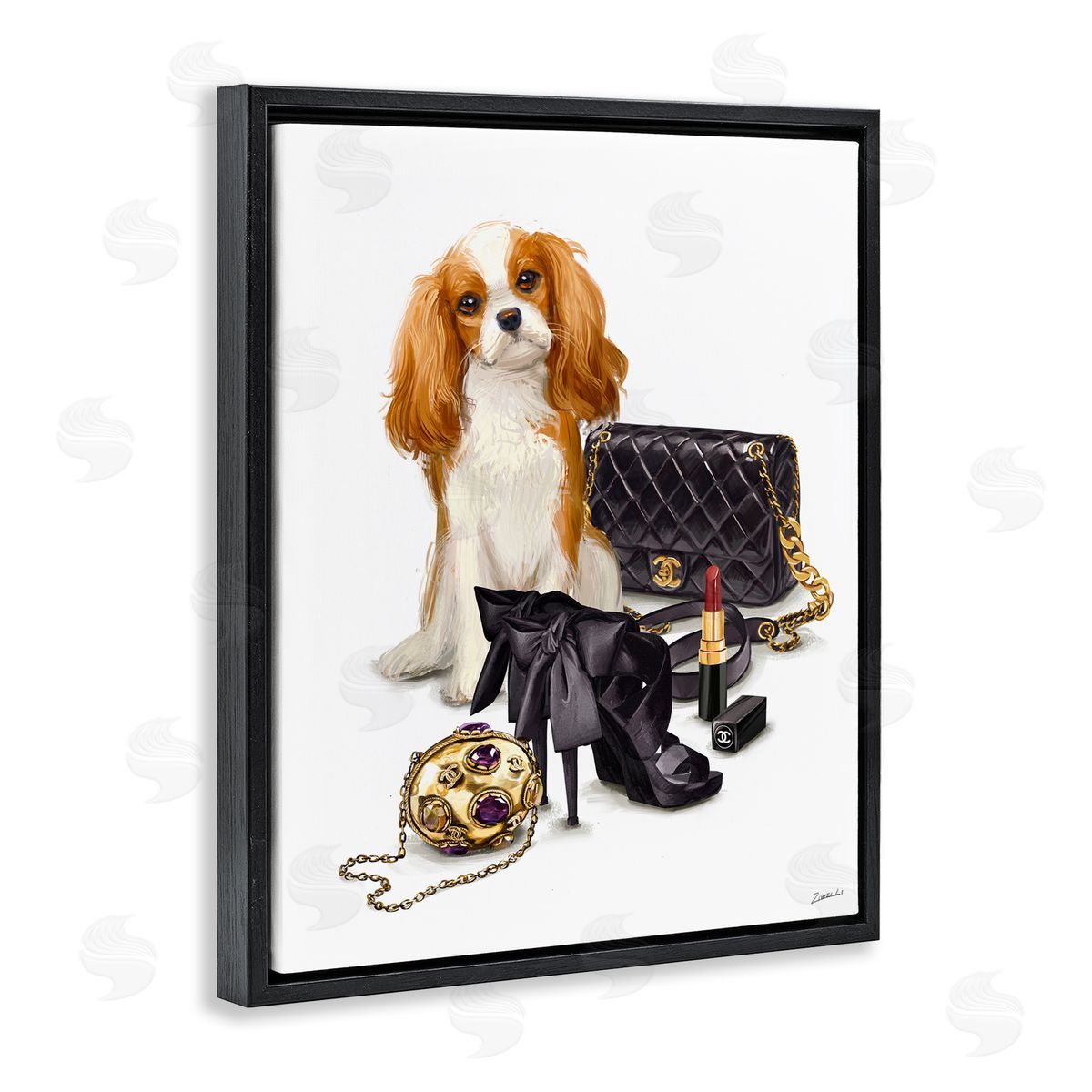 Ziwei Li Chick Black Fashion Accessories Stylish Glam Dog  Black Floating Frame Canvas Wall Art Print