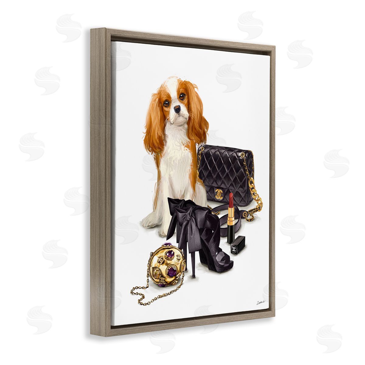 Ziwei Li Chick Black Fashion Accessories Stylish Glam Dog  Brown Floating Frame Canvas Wall Art Print