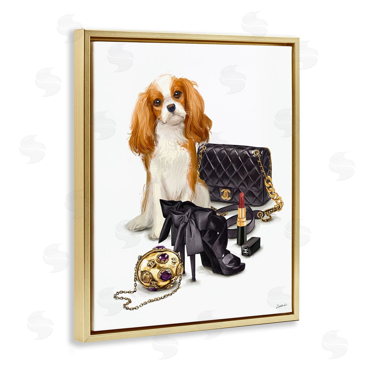 Ziwei Li Chick Black Fashion Accessories Stylish Glam Dog  Gold Floating Frame Canvas Wall Art Print