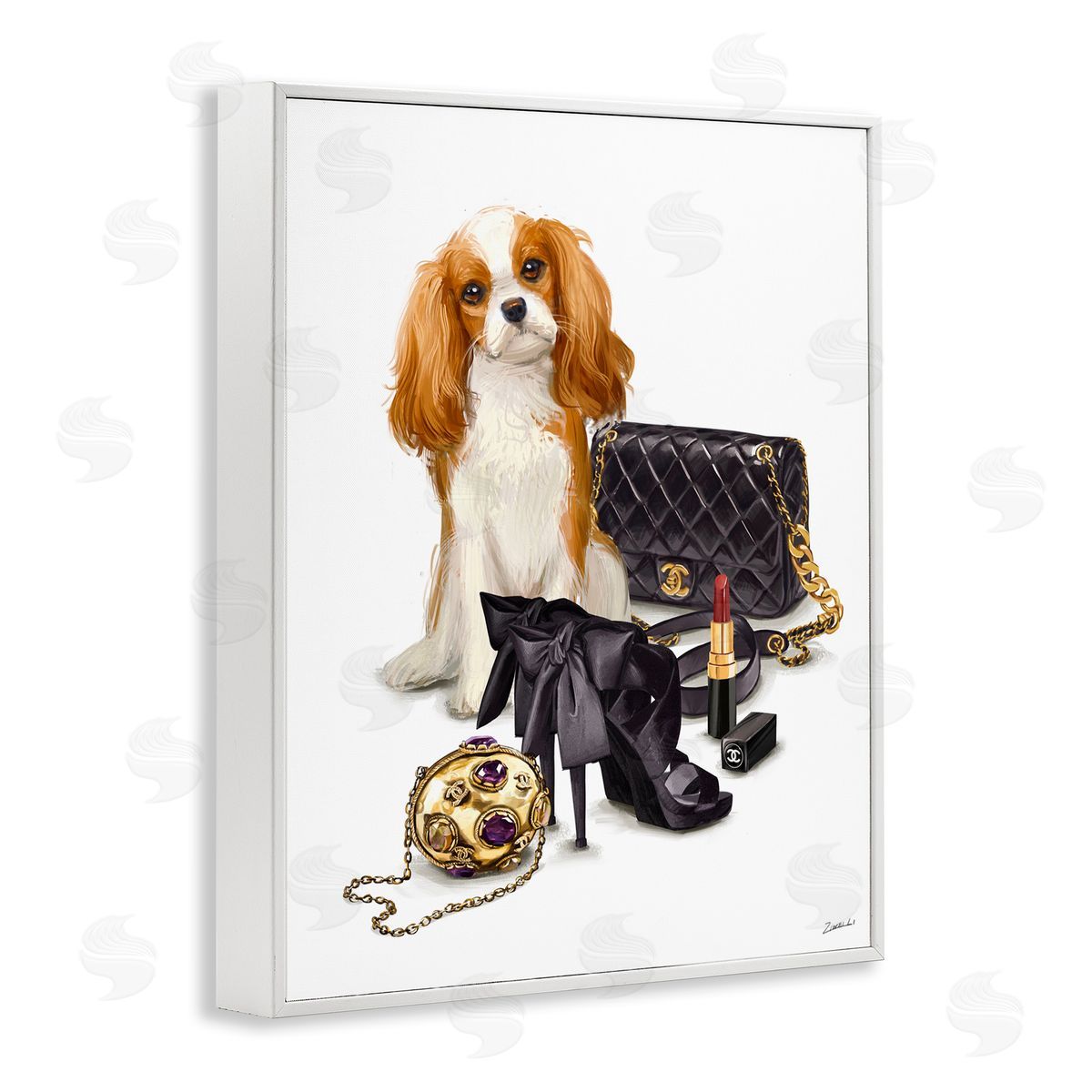 Ziwei Li Chick Black Fashion Accessories Stylish Glam Dog  White Framed Giclee Wall Art Print