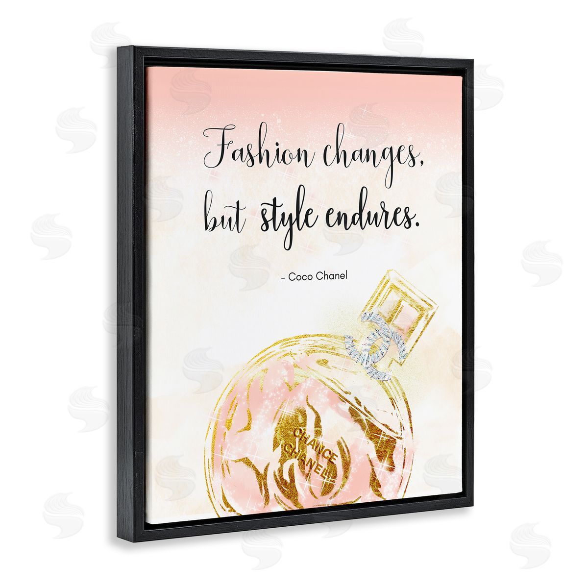 Ziwei Li Style Endures Typography Quoteer Glam Perfume  Black Floating Frame Canvas Wall Art Print