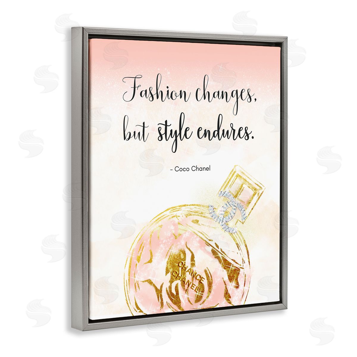 Ziwei Li Style Endures Typography Quoteer Glam Perfume  Gray Floating Frame Canvas Wall Art Print