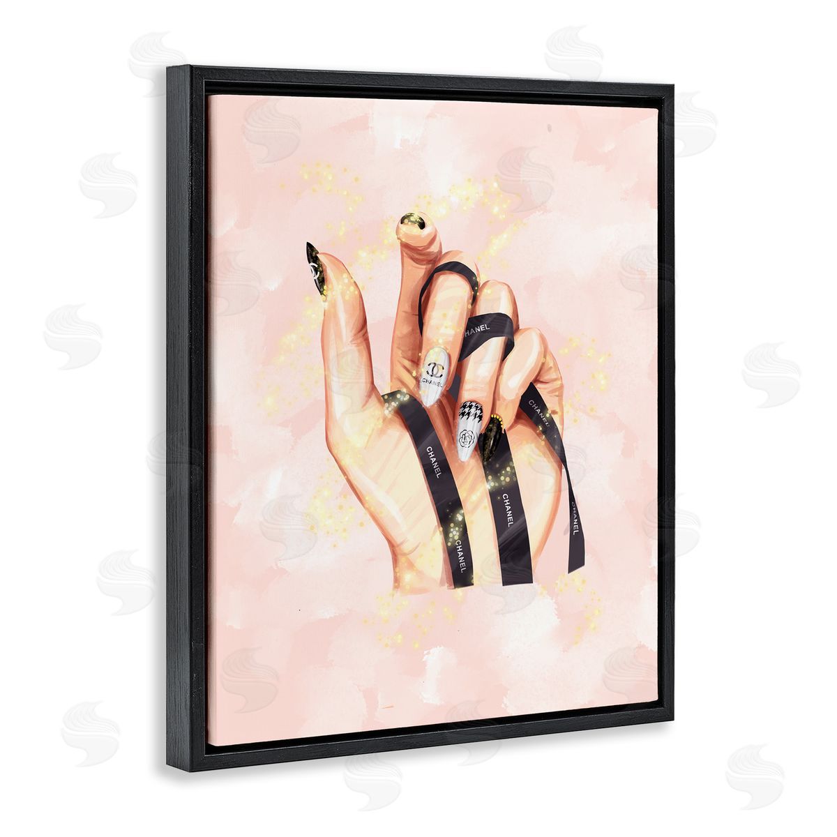 Ziwei Li Glam Nail Polish Hand Fashion Stars Black Floating Frame Canvas Wall Art Print