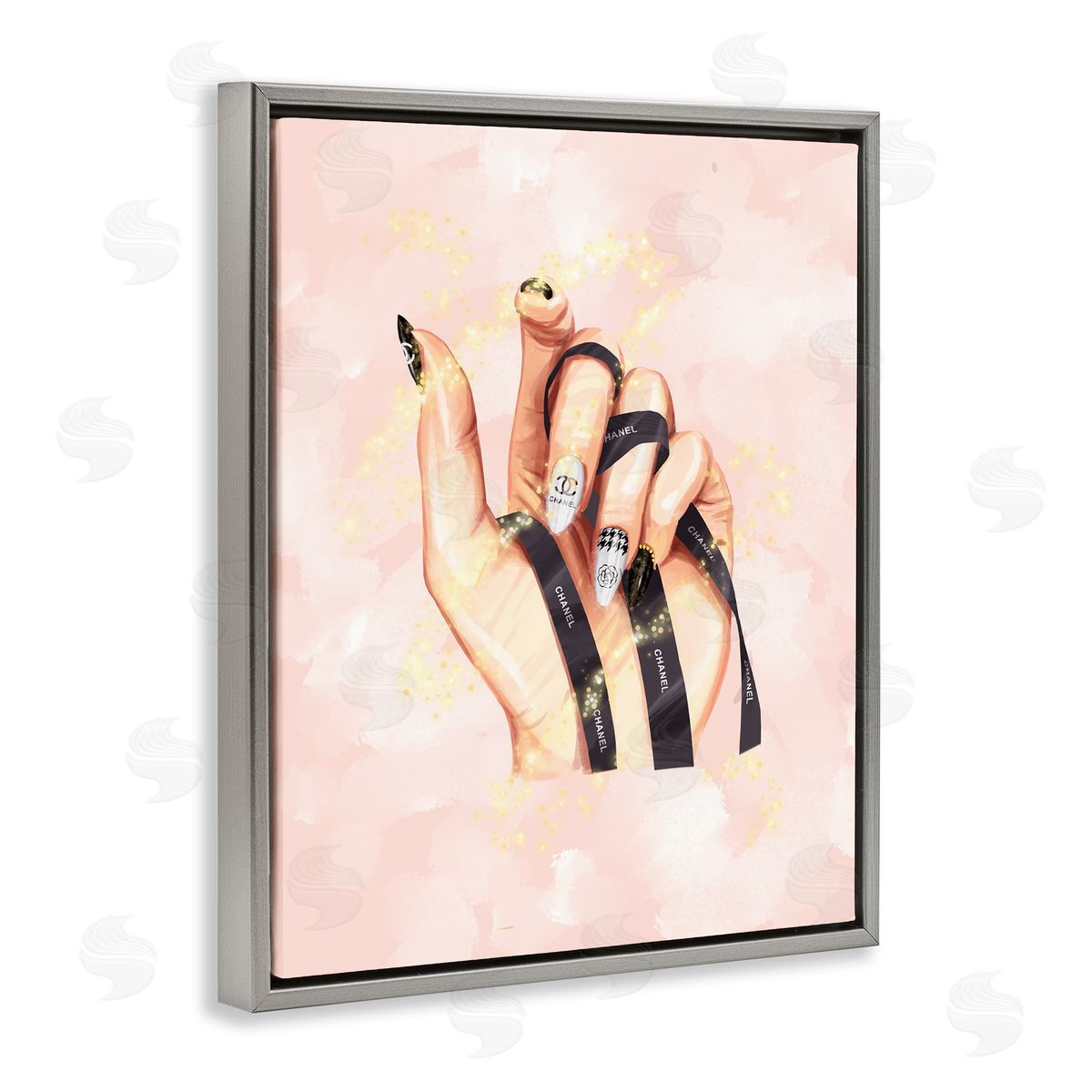 Ziwei Li Glam Nail Polish Hand Fashion Stars Gray Floating Frame Canvas Wall Art Print