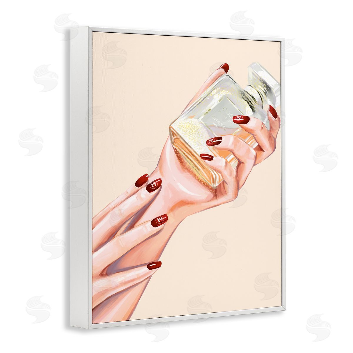 Ziwei Li Chic Red Nail Polish Holding Perfume Bottle  White Framed Giclee Wall Art Print