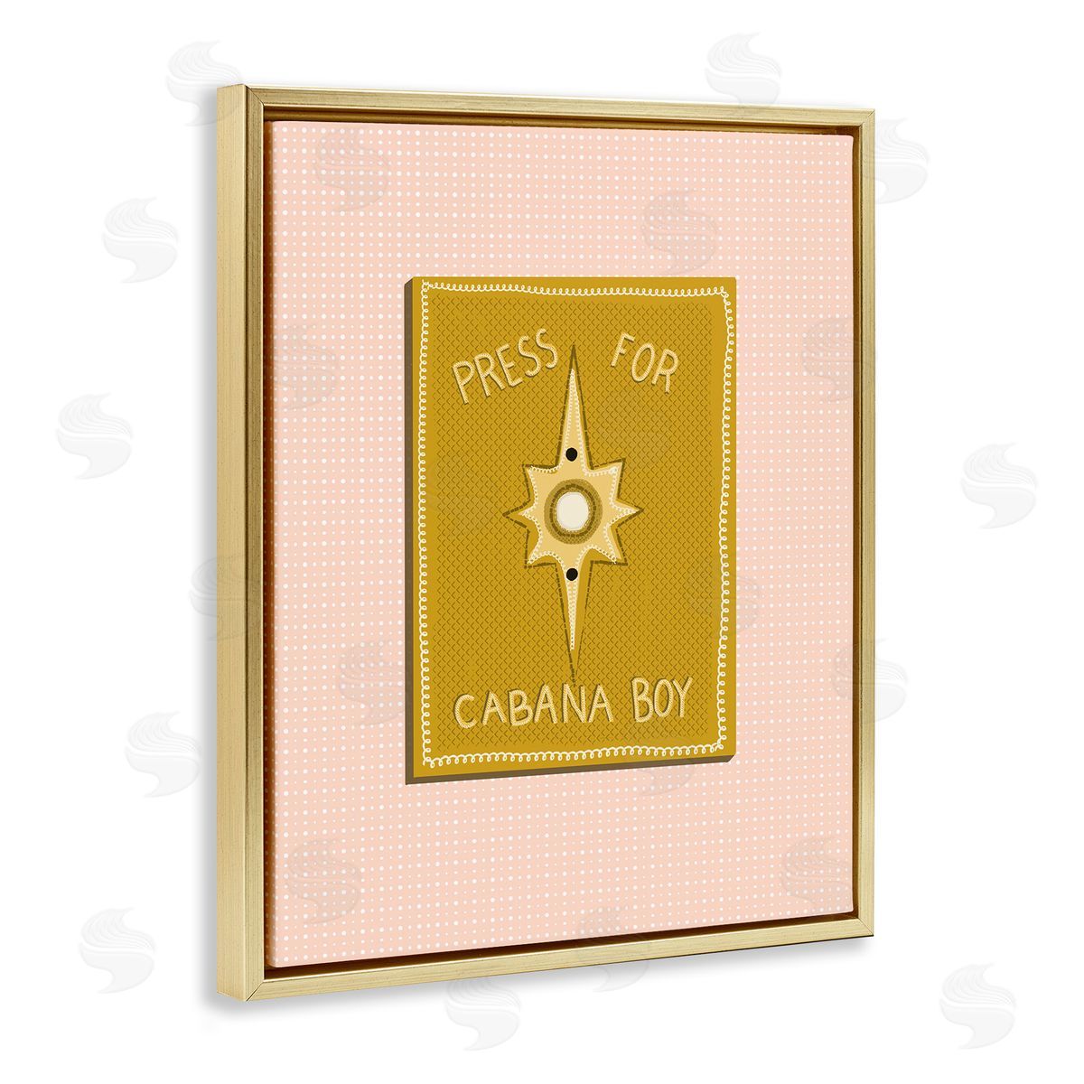 Jen Bucheli Press For Cabana Boy Witty Pink Text Button  Gold Floating Frame Canvas Wall Art Print