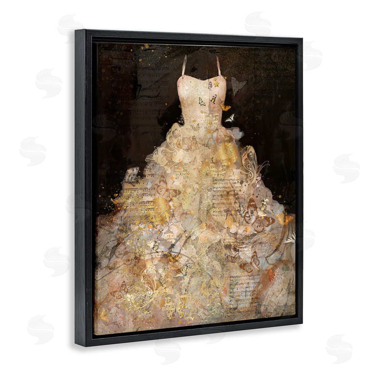 Detailed Evening Gown Collage Black Floating Frame Canvas Wall Art, Home Decor by Marta Wiley
