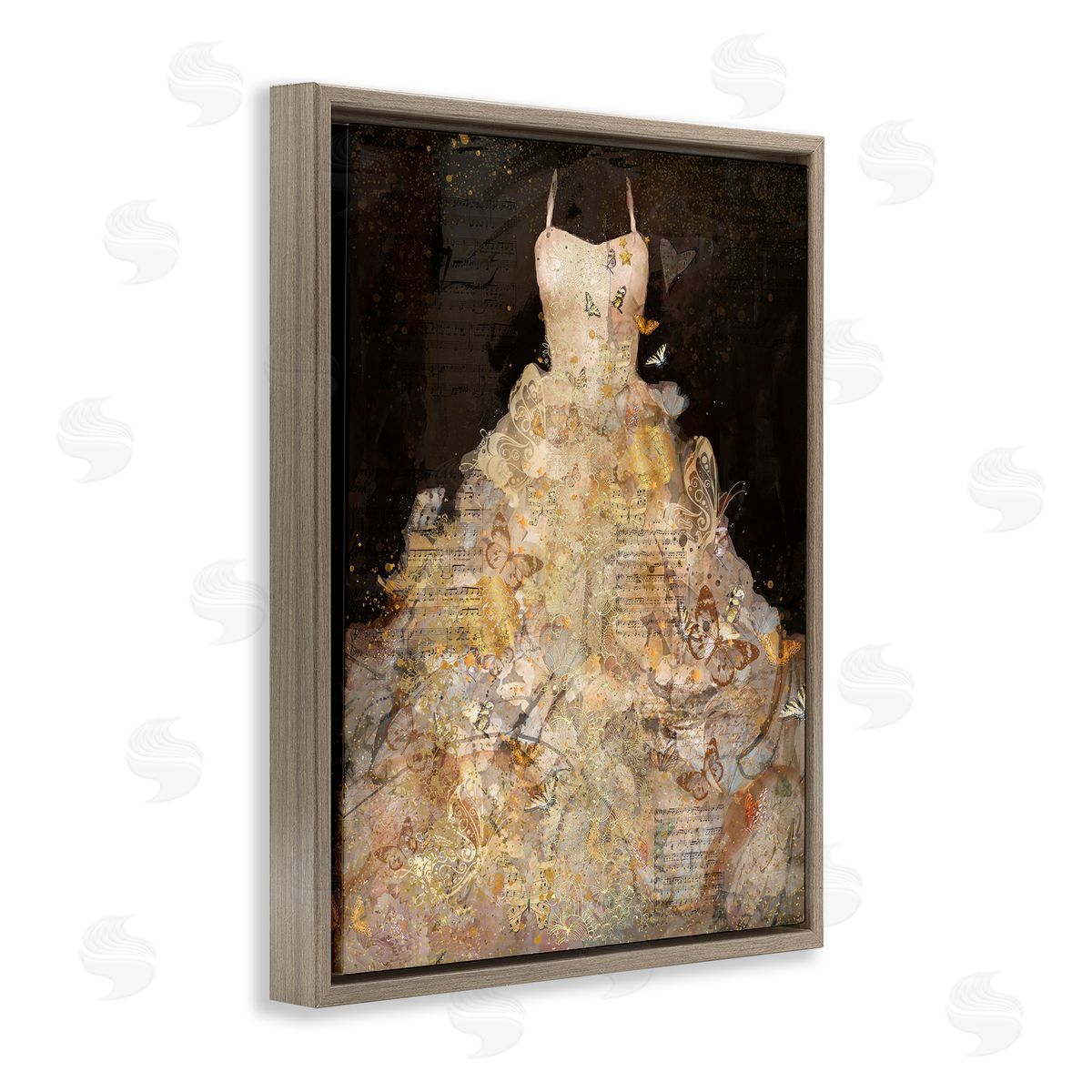 Detailed Evening Gown Collage Brown Floating Frame Canvas Wall Art, Home Decor by Marta Wiley