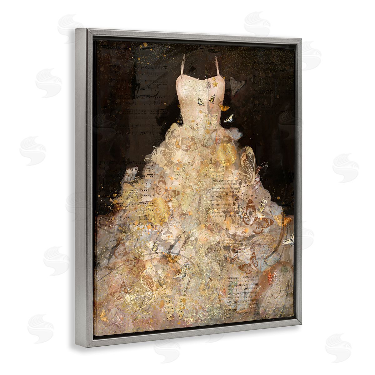 Detailed Evening Gown Collage Grey Floating Frame Canvas Wall Art, Home Decor by Marta Wiley