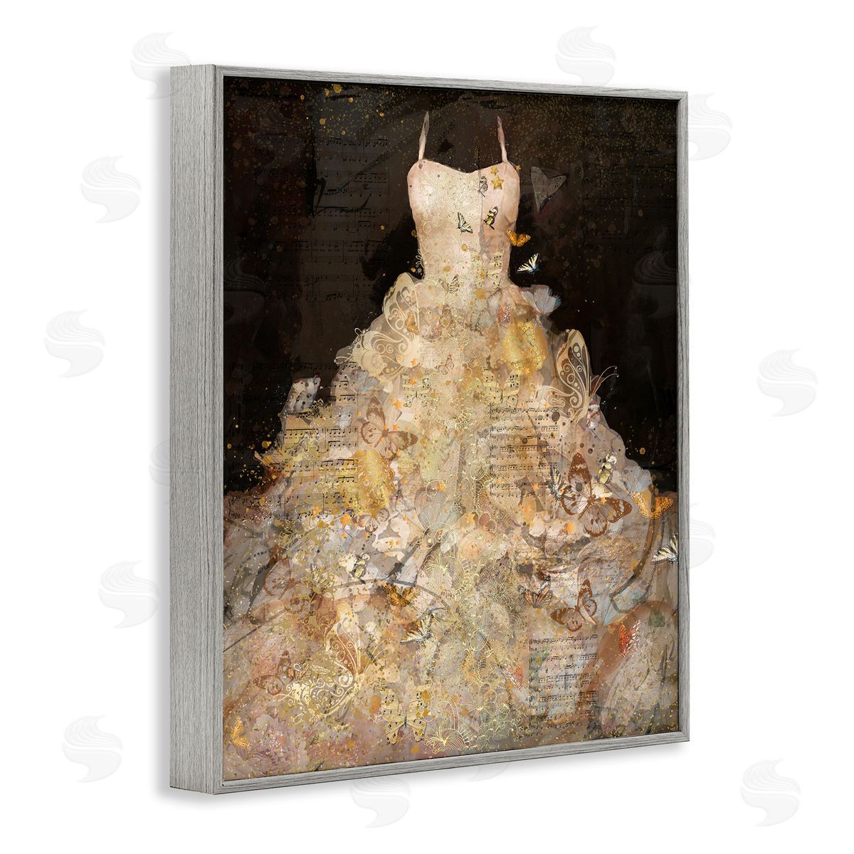 Detailed Evening Gown Collage Grey Frame Print Wall Art, Home Decor by Marta Wiley