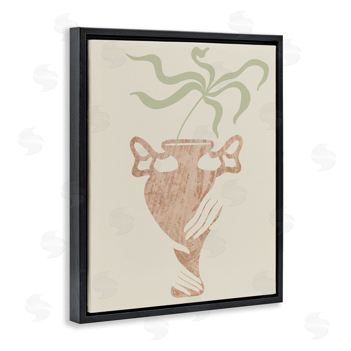 Stupell Studio Hands Holding Brown Vase Botanical Plants Black Floating Frame Canvas Wall Art Print