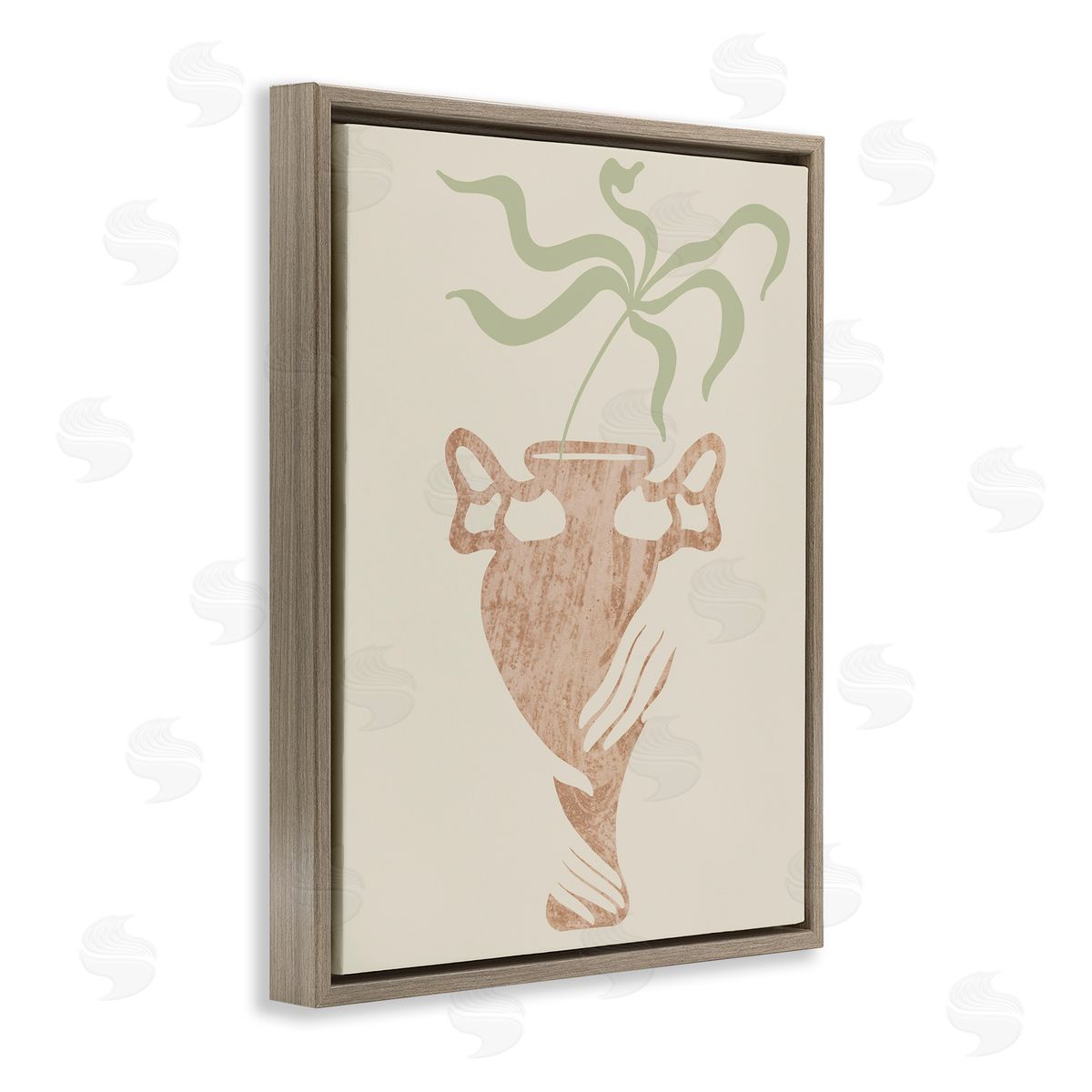 Stupell Studio Hands Holding Brown Vase Botanical Plants Brown Floating Frame Canvas Wall Art Print