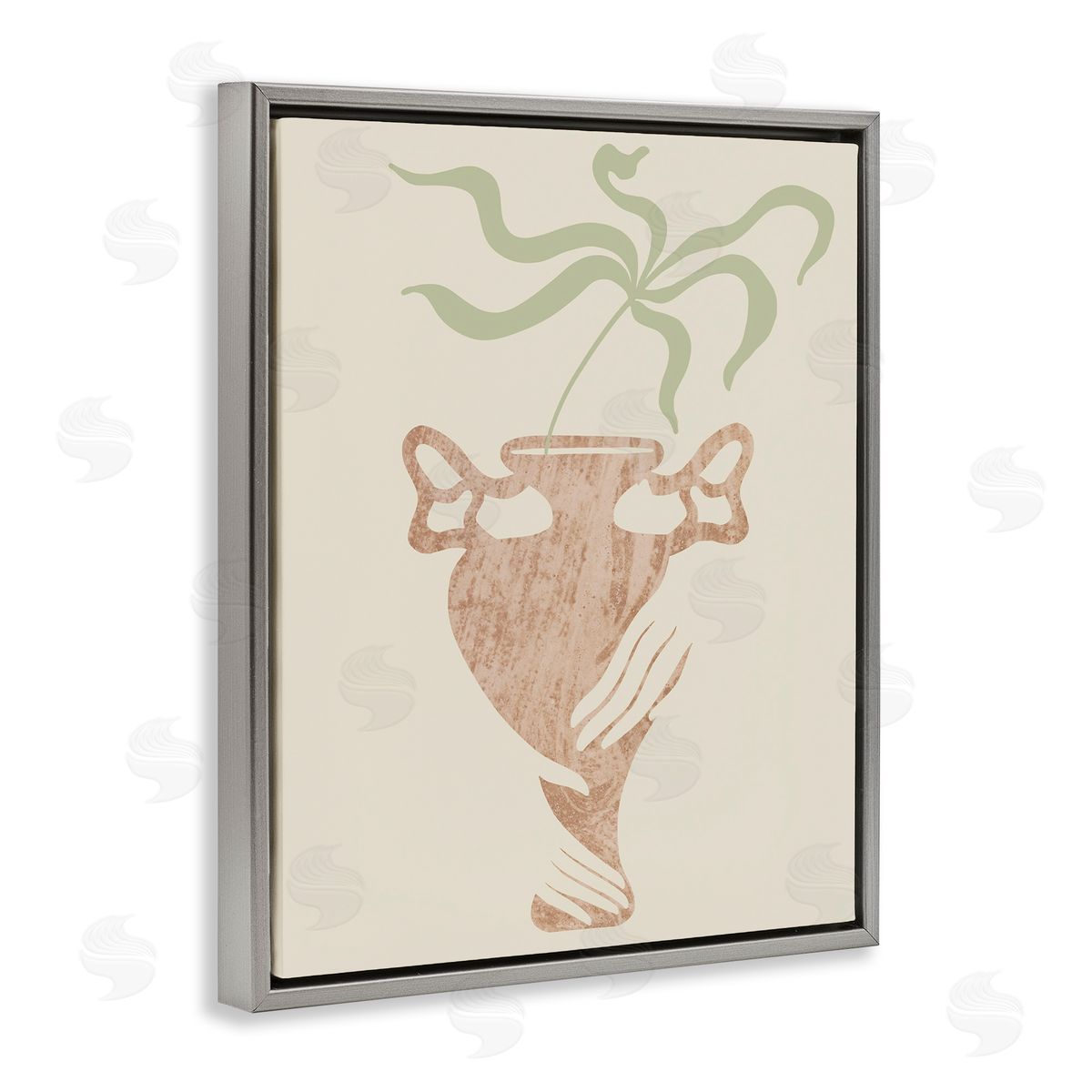 Stupell Studio Hands Holding Brown Vase Botanical Plants Gray Floating Frame Canvas Wall Art Print