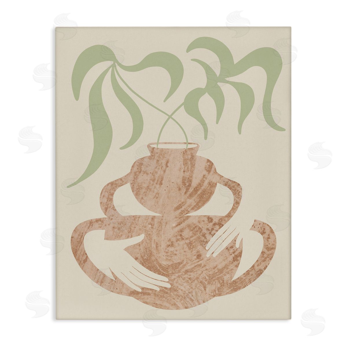 Stupell Studio Botanical Leaves Hands Flower Pot Handles  Stretched Canvas Wall Art Print