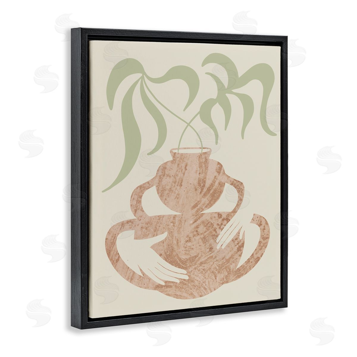Stupell Studio Botanical Leaves Hands Flower Pot Handles  Black Floating Frame Canvas Wall Art Print