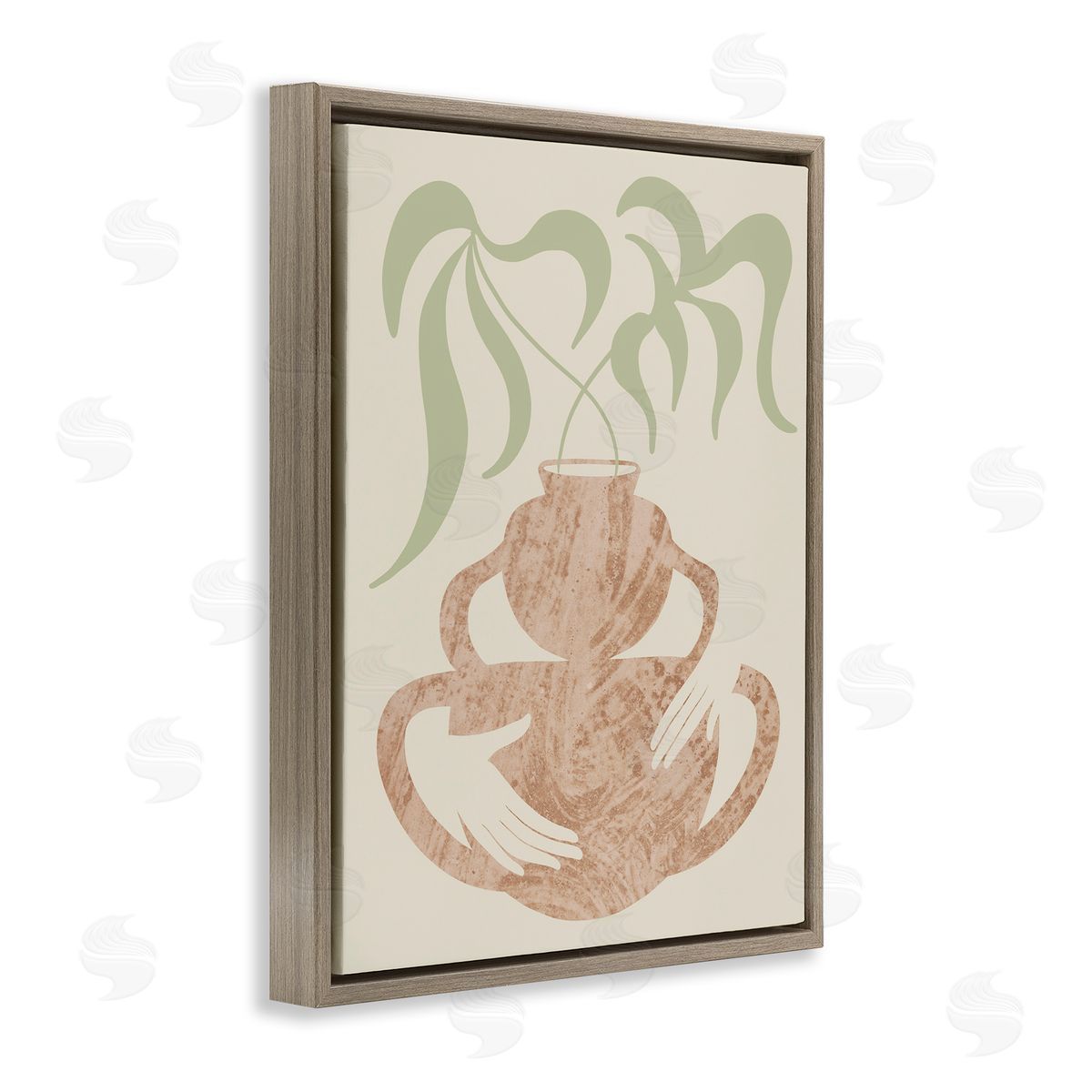 Stupell Studio Botanical Leaves Hands Flower Pot Handles  Brown Floating Frame Canvas Wall Art Print