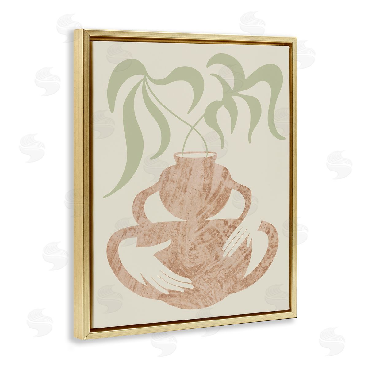 Stupell Studio Botanical Leaves Hands Flower Pot Handles  Gold Floating Frame Canvas Wall Art Print