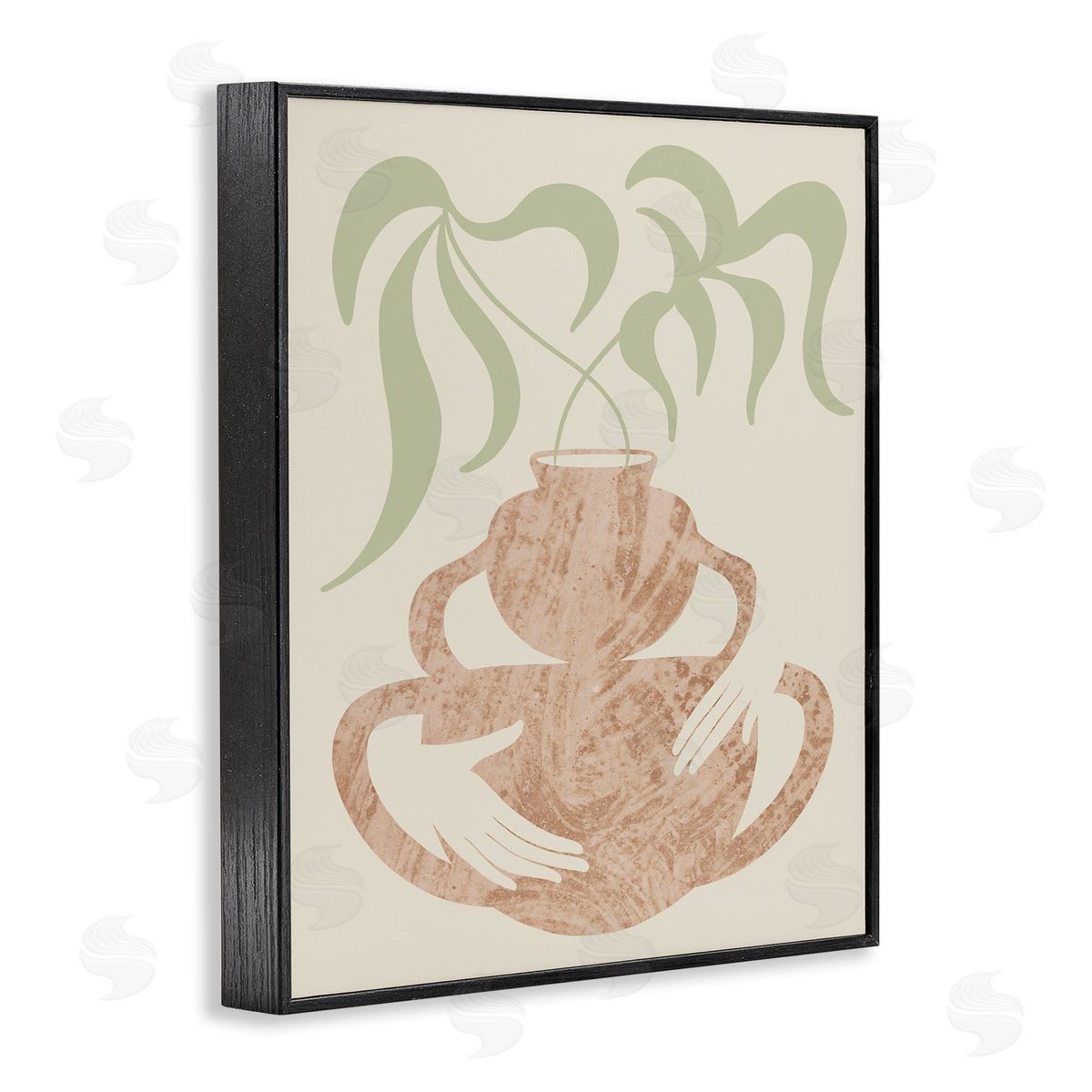 Stupell Studio Botanical Leaves Hands Flower Pot Handles  Black Framed Giclee Wall Art Print