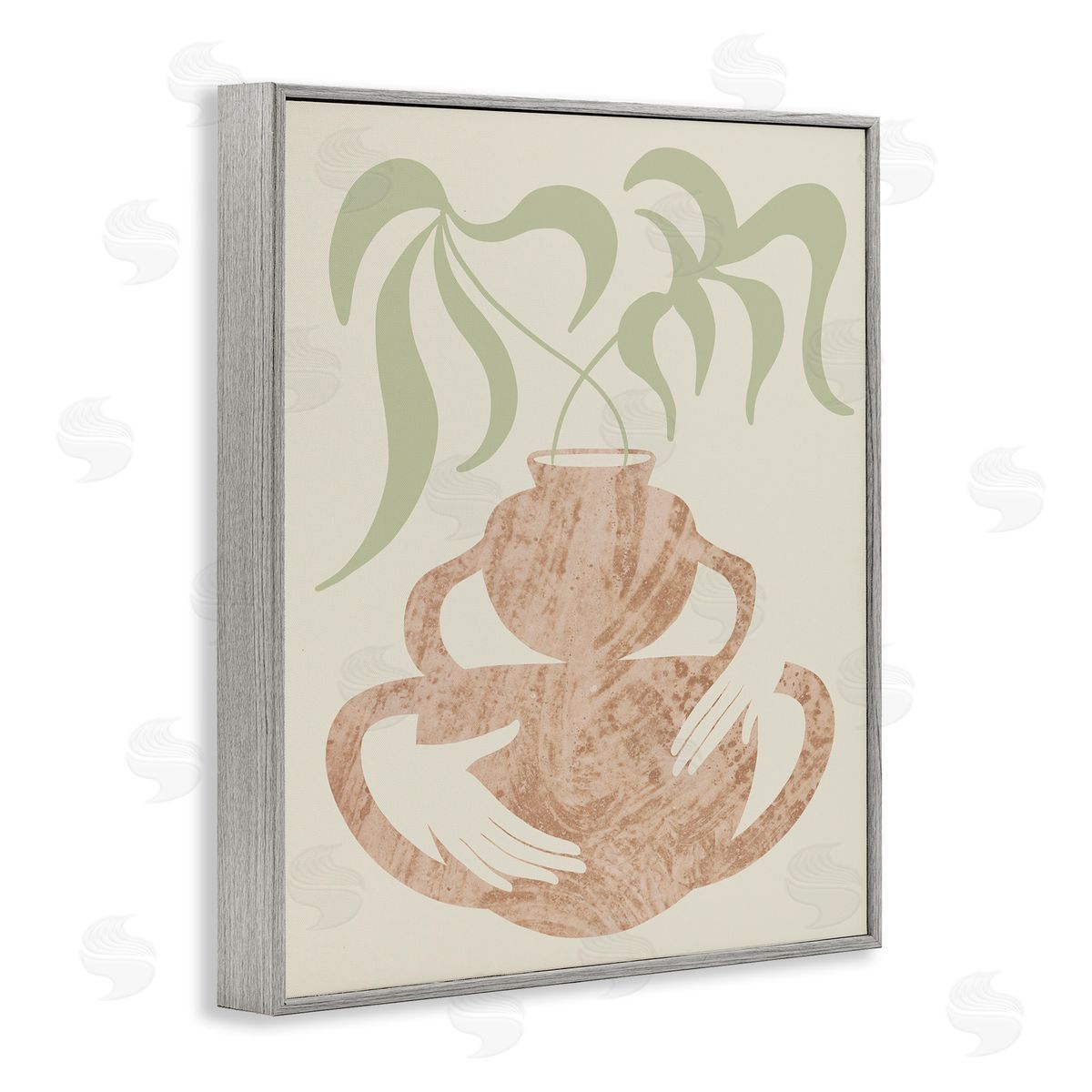 Stupell Studio Botanical Leaves Hands Flower Pot Handles  Gray Framed Giclee Wall Art Print