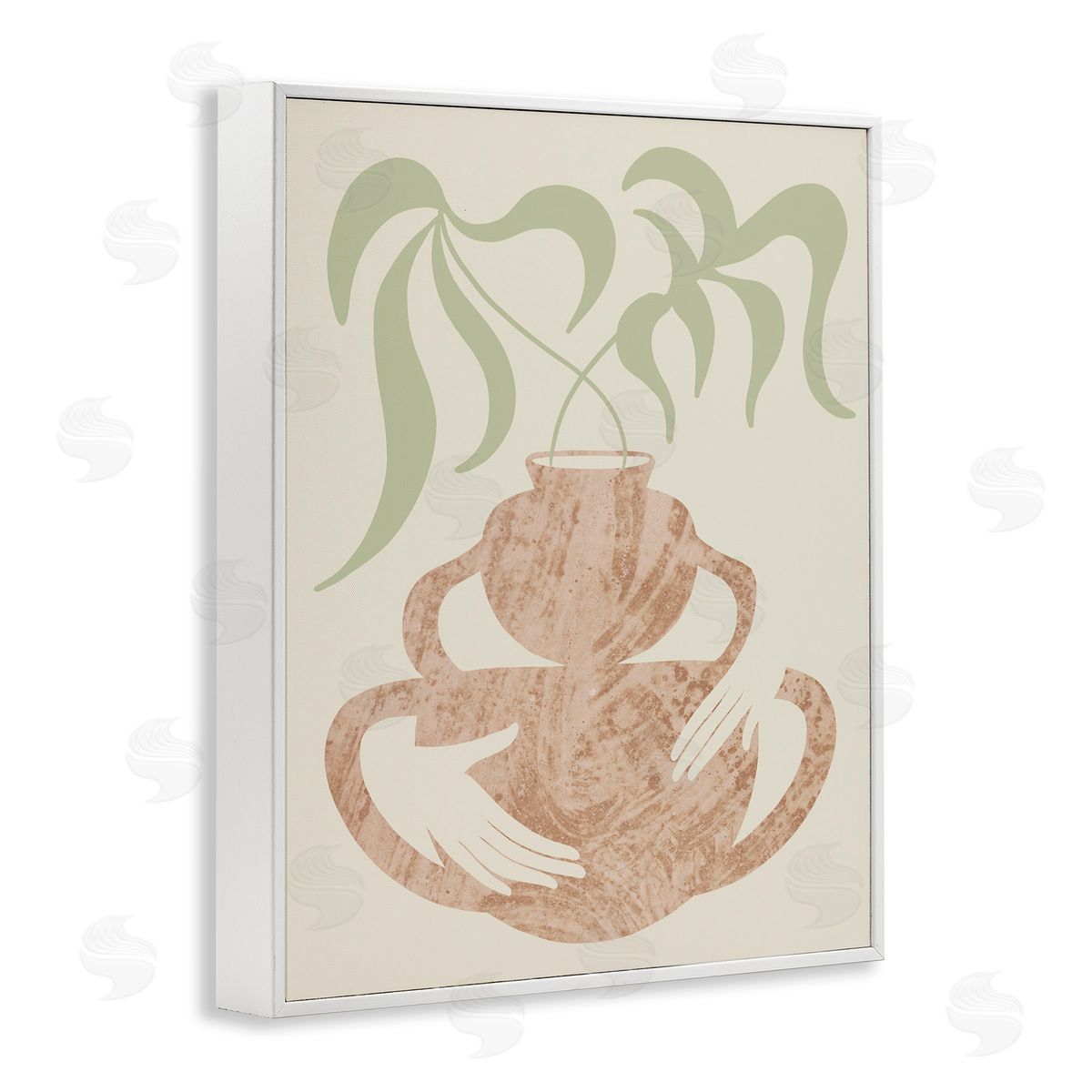 Stupell Studio Botanical Leaves Hands Flower Pot Handles  White Framed Giclee Wall Art Print