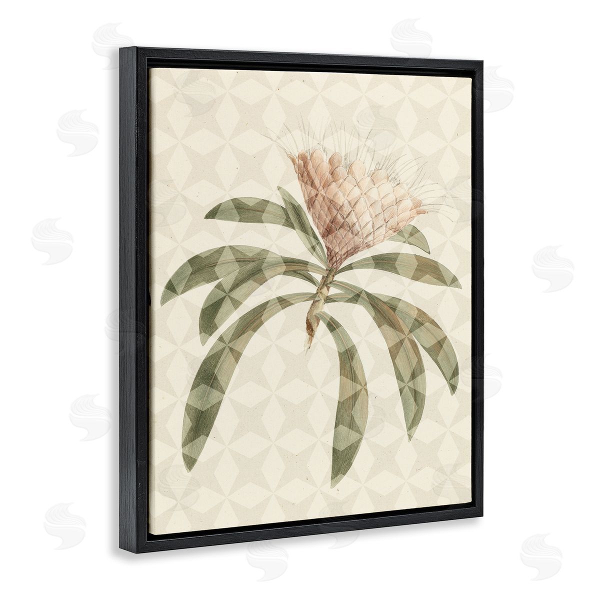 Stupell Studio Natural Geometric Patterned Plant Green Leaves Blossom  Black Floating Frame Canvas Wall Art Print