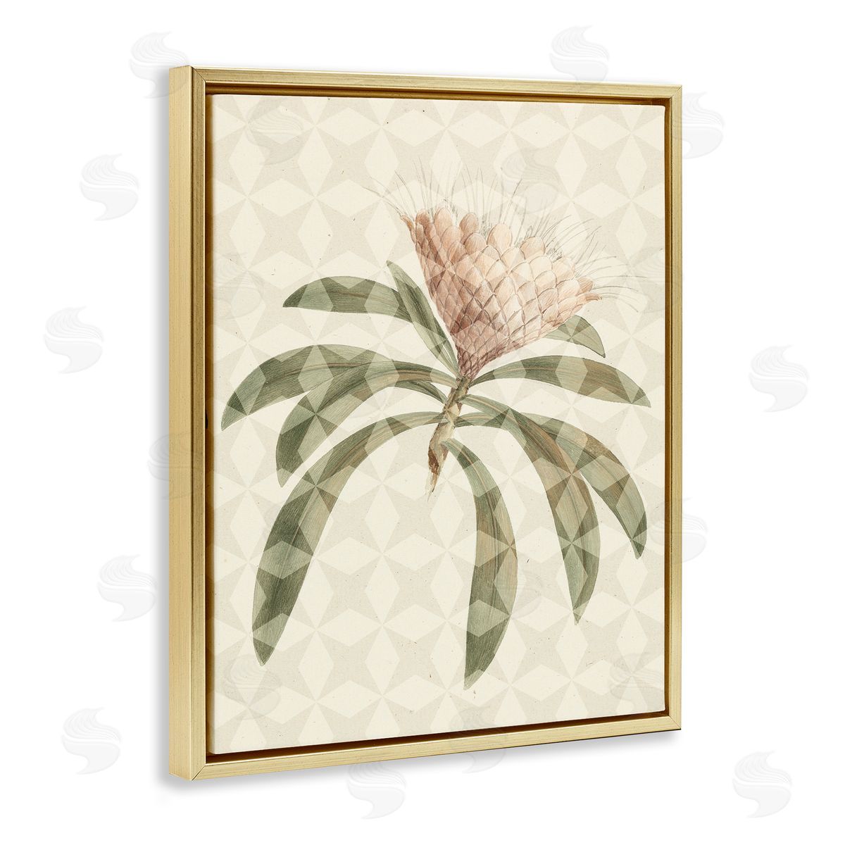 Stupell Studio Natural Geometric Patterned Plant Green Leaves Blossom  Gold Floating Frame Canvas Wall Art Print