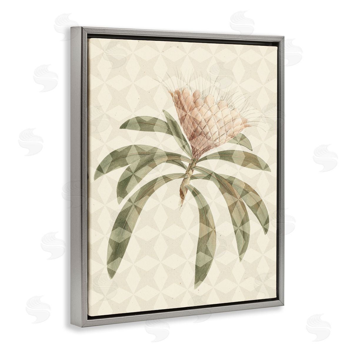 Stupell Studio Natural Geometric Patterned Plant Green Leaves Blossom  Gray Floating Frame Canvas Wall Art Print