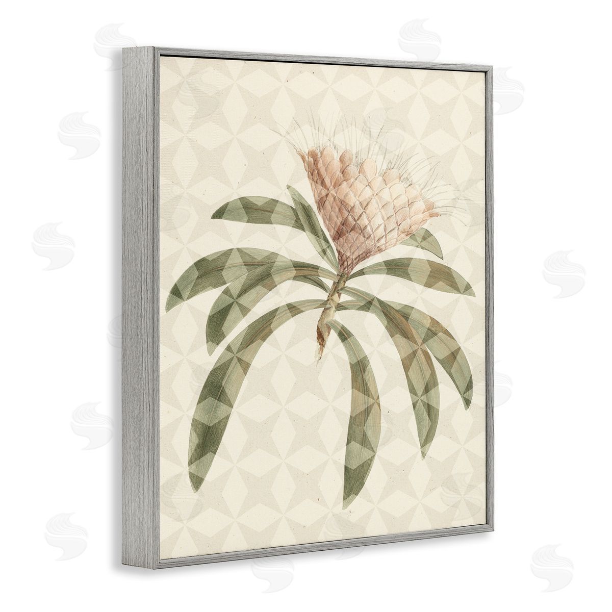 Stupell Studio Natural Geometric Patterned Plant Green Leaves Blossom  Gray Framed Giclee Wall Art Print