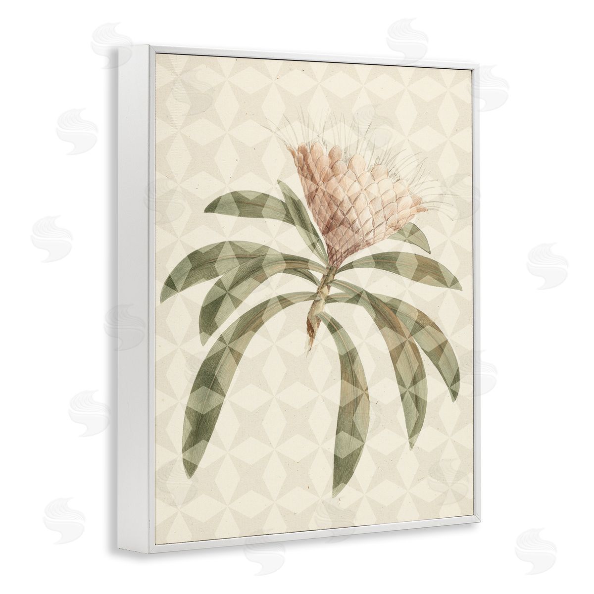 Stupell Studio Natural Geometric Patterned Plant Green Leaves Blossom  White Framed Giclee Wall Art Print