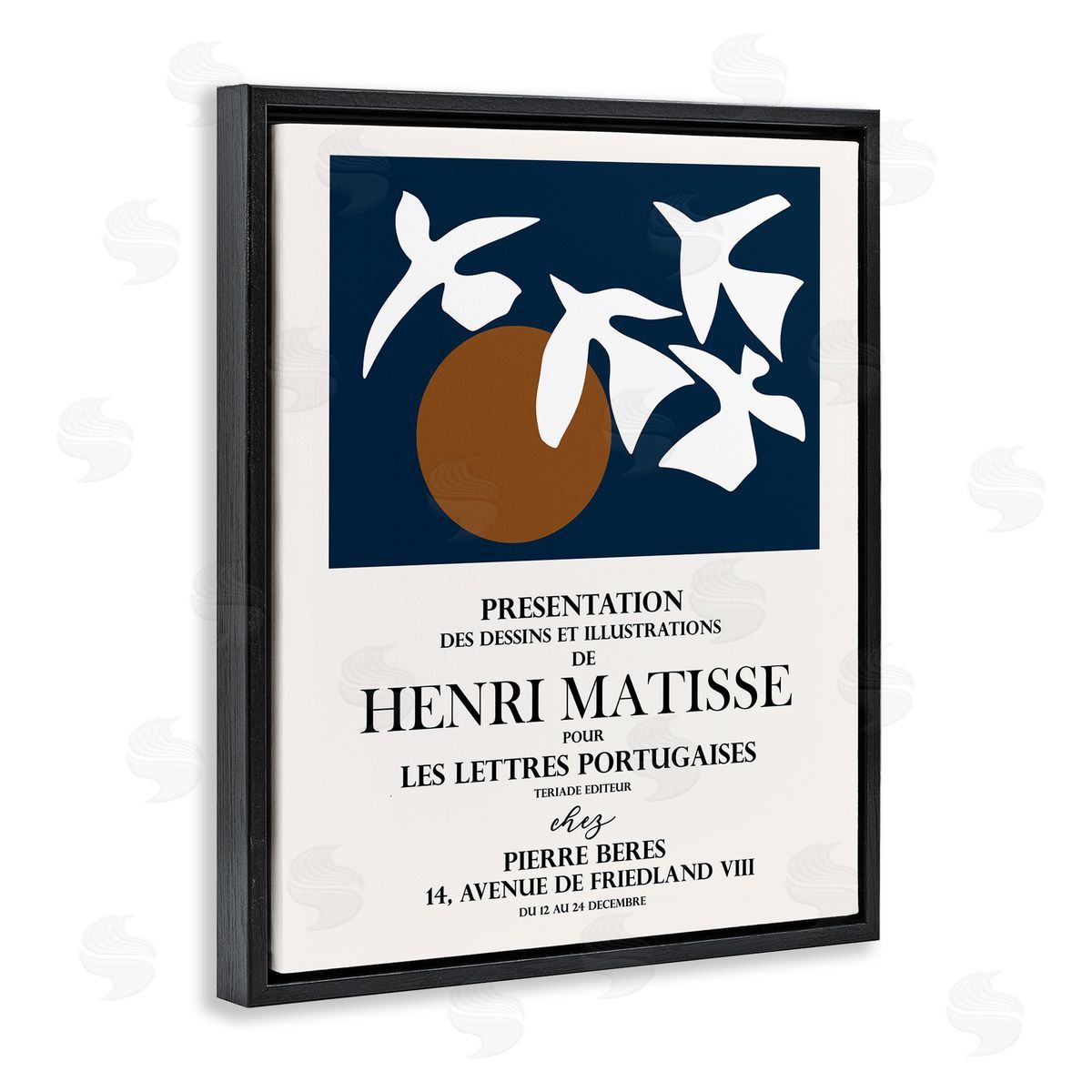 Ros Ruseva Historic Matisse Birds Flying Sun Flyer  Black Floating Frame Canvas Wall Art Print