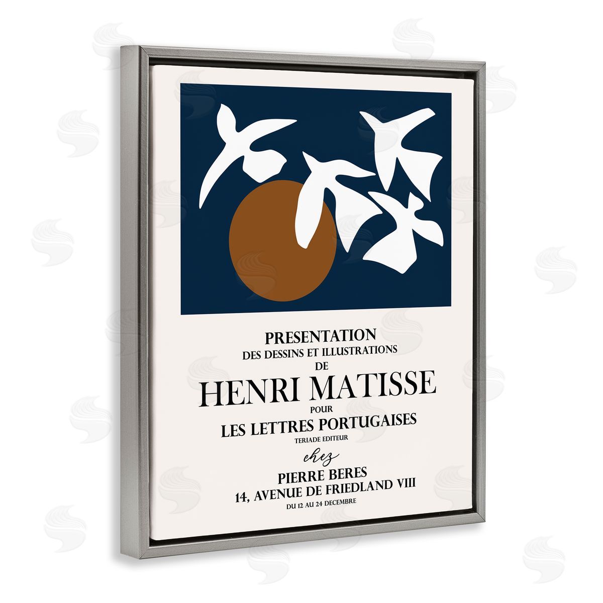 Ros Ruseva Historic Matisse Birds Flying Sun Flyer  Gray Floating Frame Canvas Wall Art Print