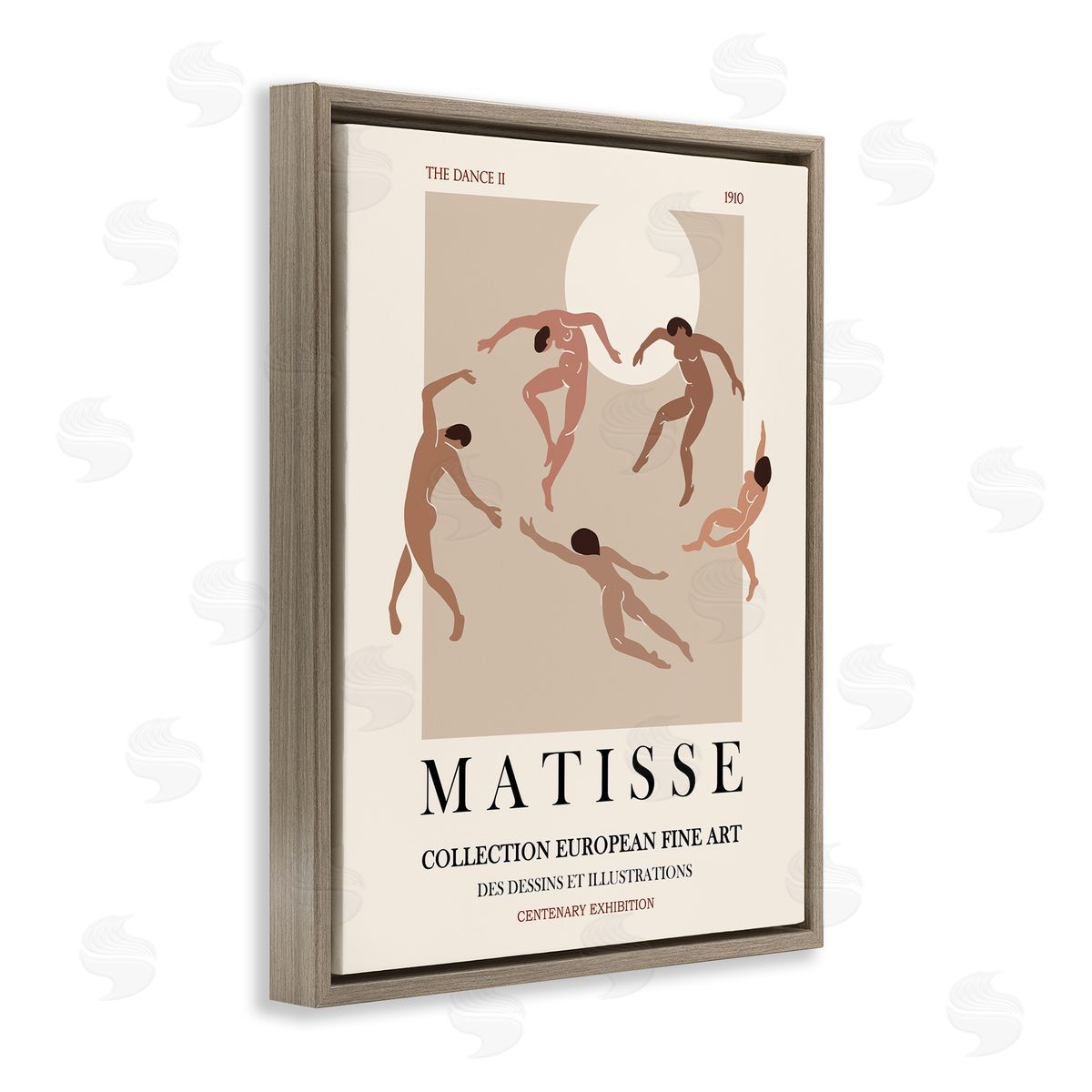 Ros Ruseva Matisse Text Dancing People Neutral Tones Flyer  Brown Floating Frame Canvas Wall Art Print