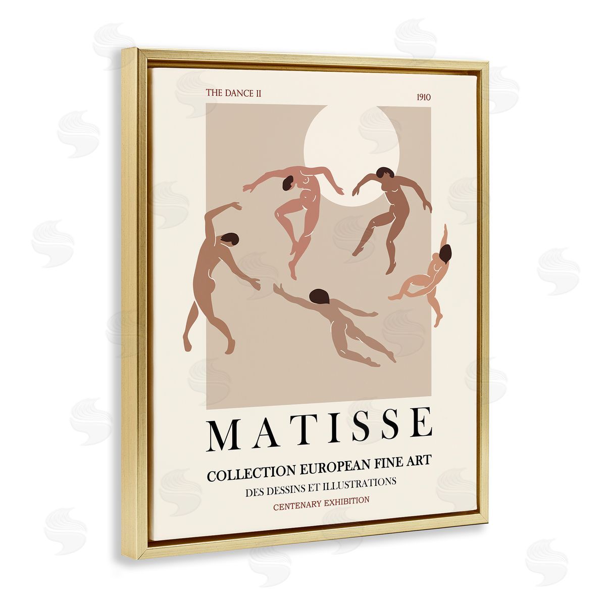 Ros Ruseva Matisse Text Dancing People Neutral Tones Flyer  Gold Floating Frame Canvas Wall Art Print