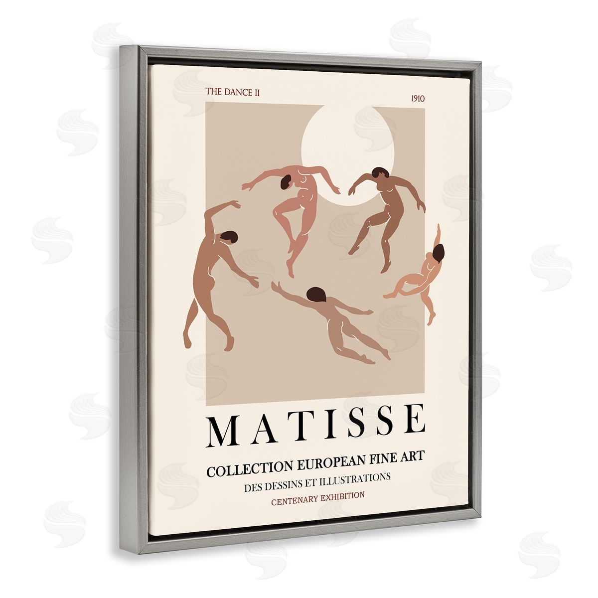 Ros Ruseva Matisse Text Dancing People Neutral Tones Flyer  Gray Floating Frame Canvas Wall Art Print