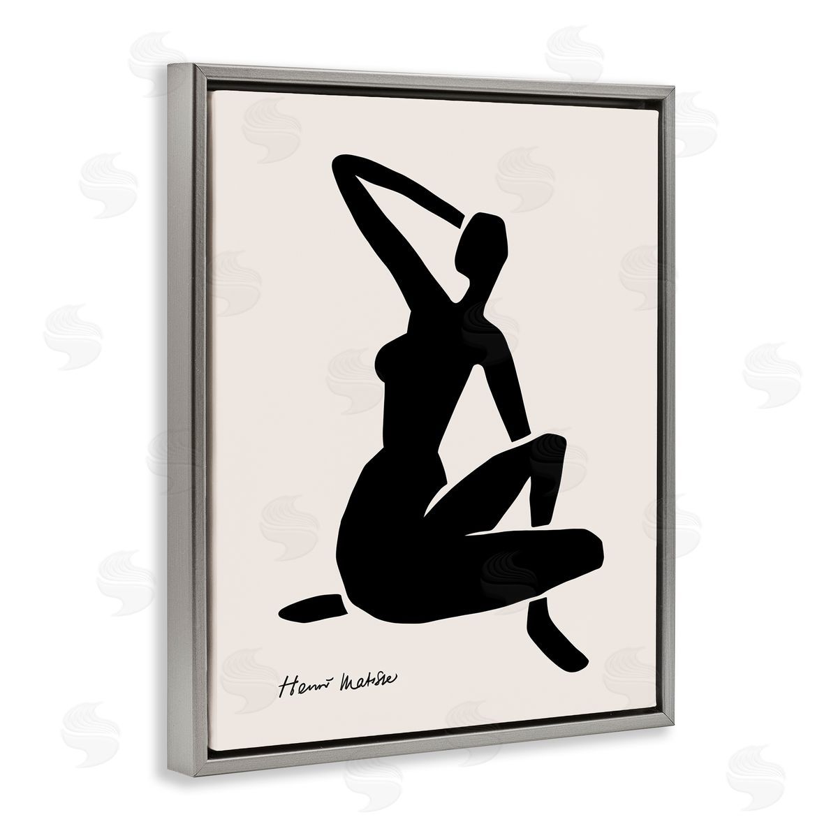 Ros Ruseva Historic Matisse Woman Sitting Minimal Silhouette  Gray Floating Frame Canvas Wall Art Print
