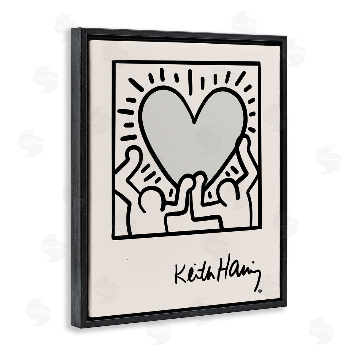 Classic Heart Symbol Keith Haring Black Floating Frame Canvas Wall Art, Home Decor by Ros Ruseva