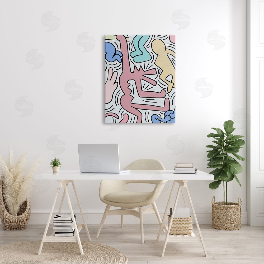Ros Ruseva Pop Pastel People Squiggle Lines  Canvas Wall Art Print in Room