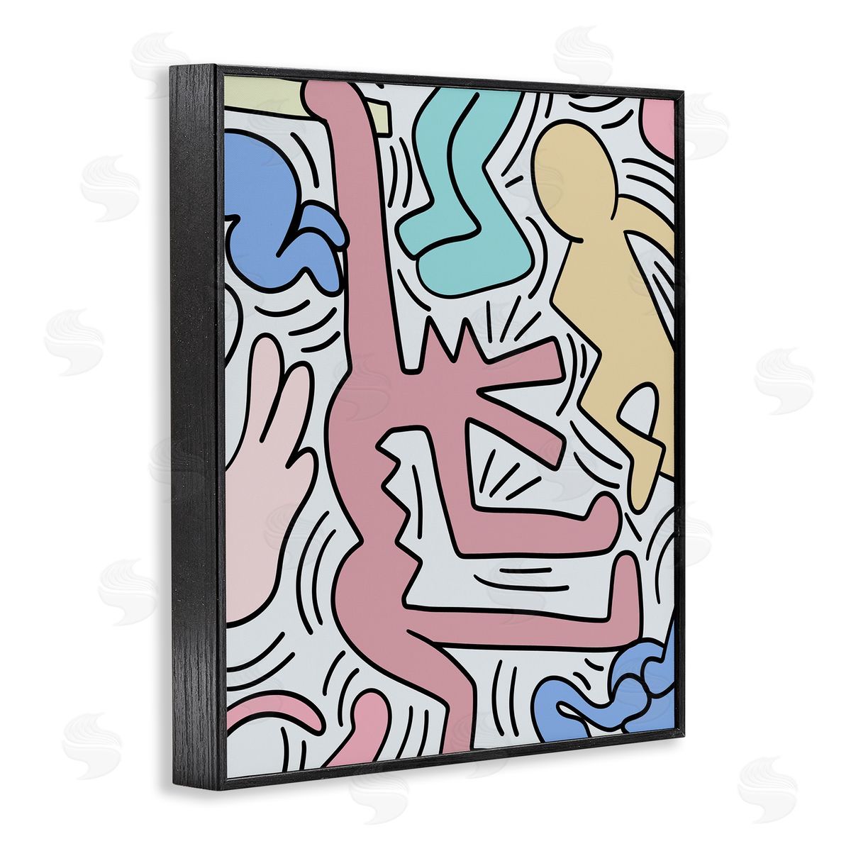 Ros Ruseva Pop Pastel People Squiggle Lines  Black Framed Giclee Wall Art Print