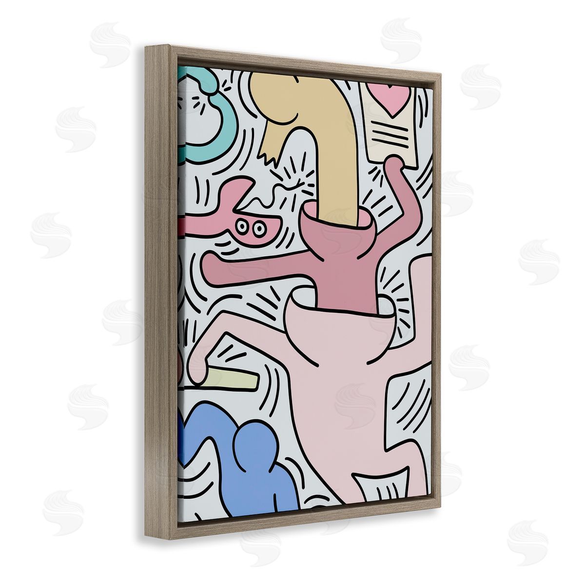 Ros Ruseva Contemporary People Patterned Heart Lines Pop  Brown Floating Frame Canvas Wall Art Print