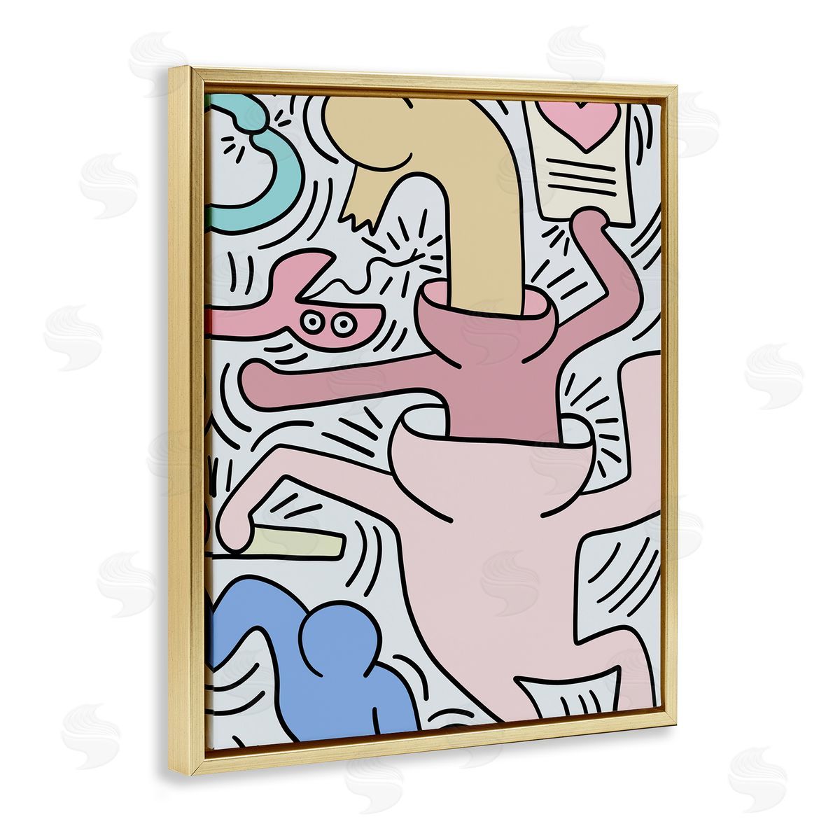 Ros Ruseva Contemporary People Patterned Heart Lines Pop  Gold Floating Frame Canvas Wall Art Print