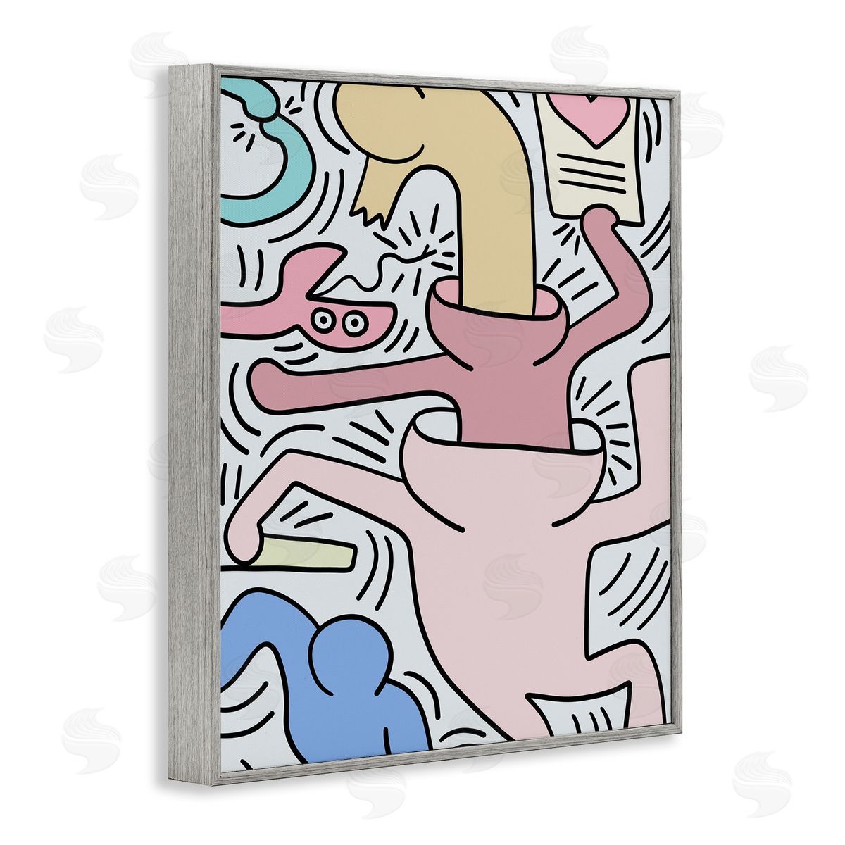 Ros Ruseva Contemporary People Patterned Heart Lines Pop  Gray Framed Giclee Wall Art Print