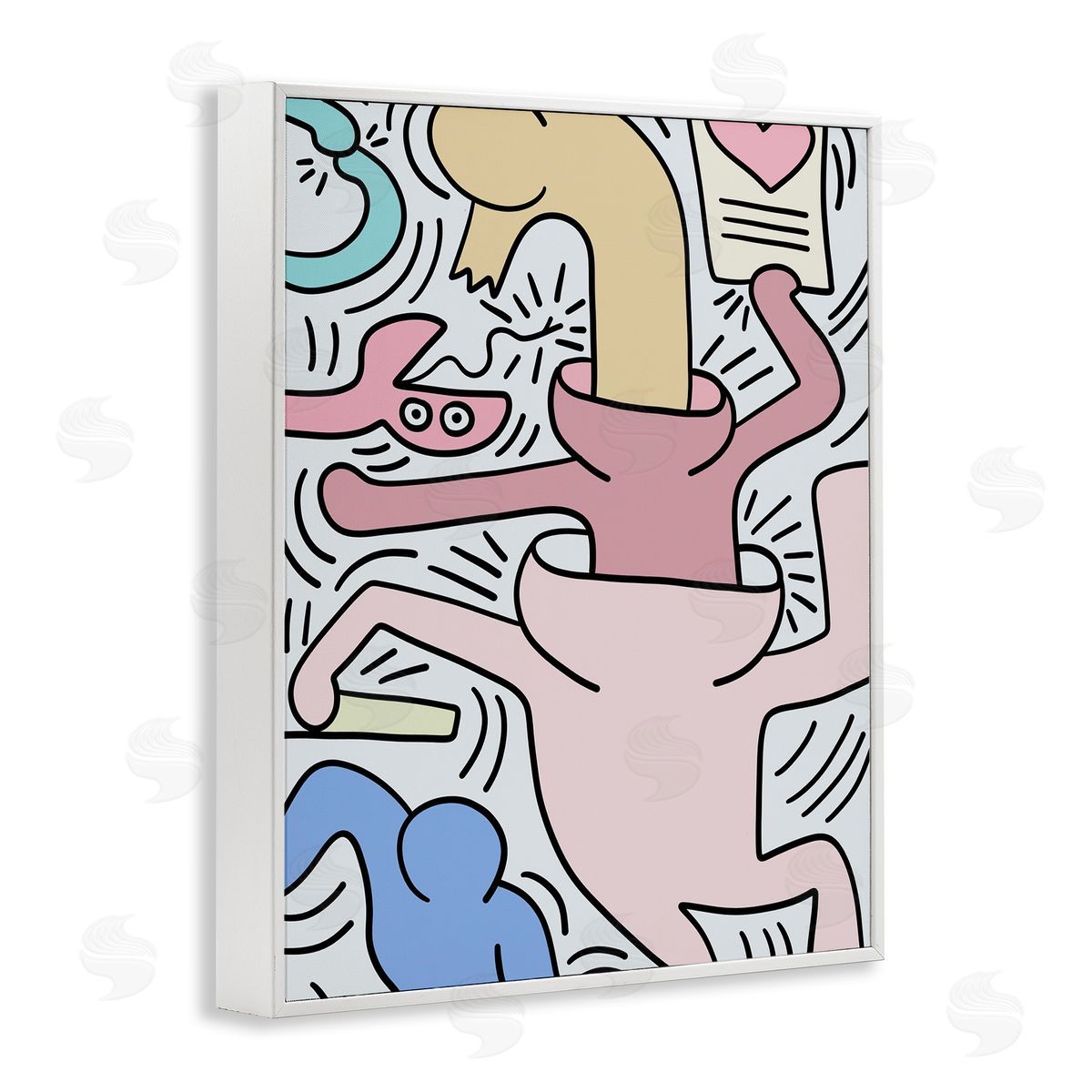 Ros Ruseva Contemporary People Patterned Heart Lines Pop  White Framed Giclee Wall Art Print