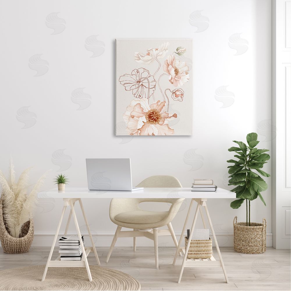 Ros Ruseva Pink Floral Blossom Outline Petals Modern  Canvas Wall Art Print in Room