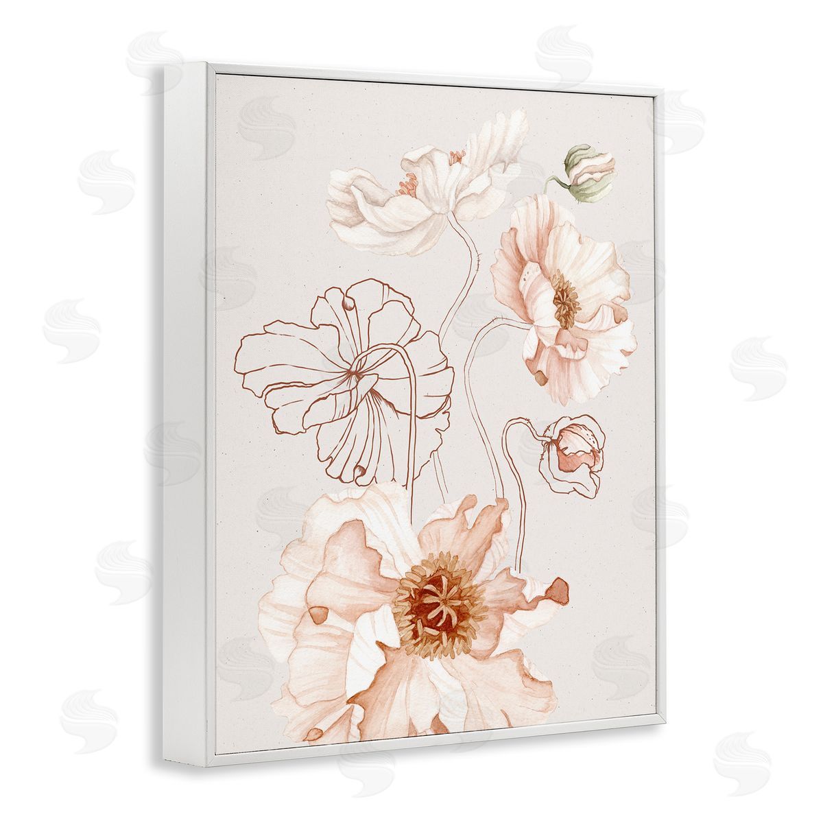Ros Ruseva Pink Floral Blossom Outline Petals Modern  White Framed Giclee Wall Art Print