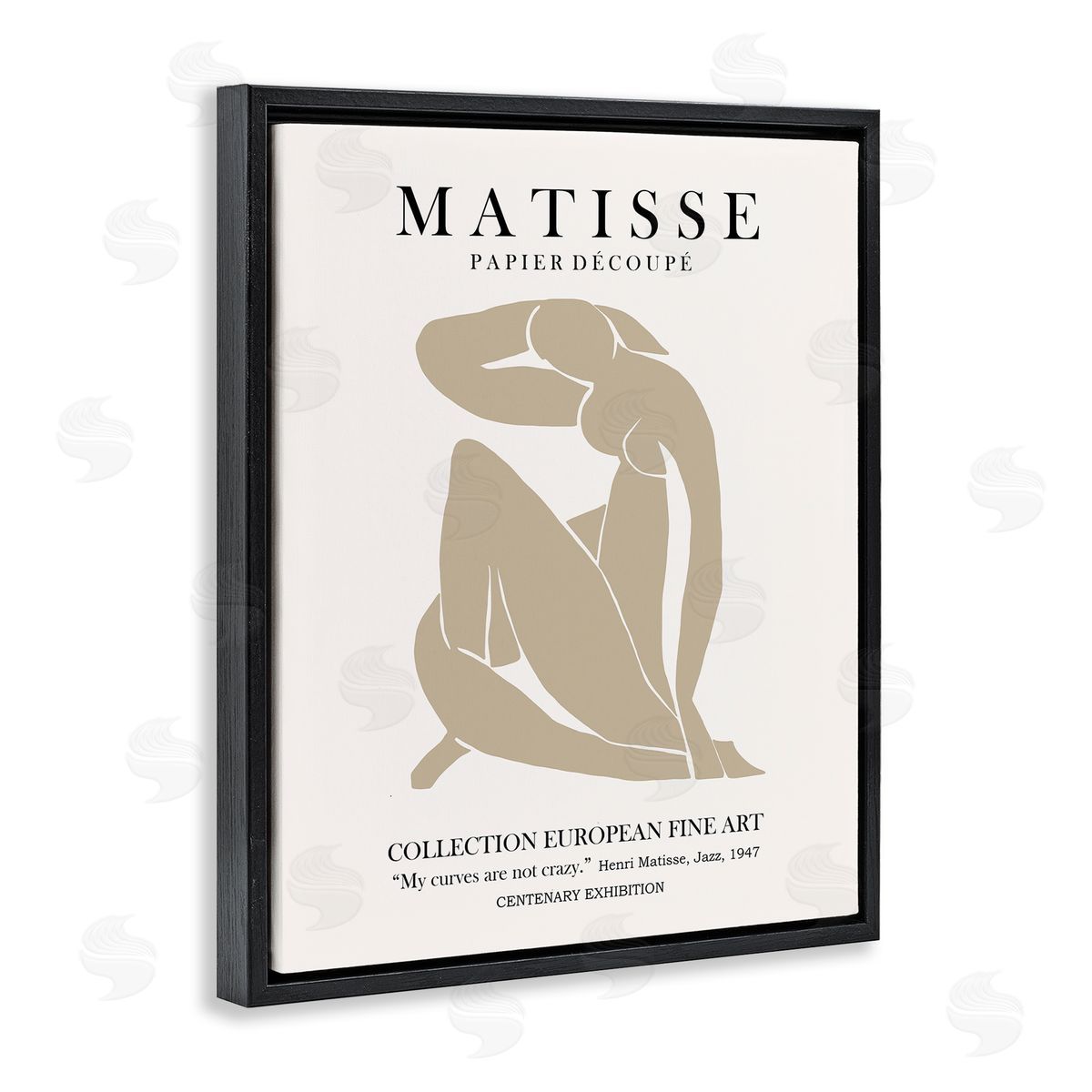 Ros Ruseva Neutral Silhouette Modern Woman Matisse Exhibition Text Black Floating Frame Canvas Wall Art Print