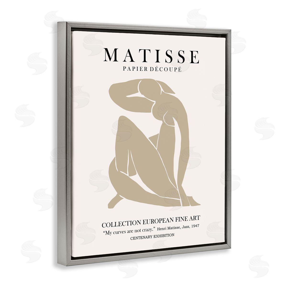Ros Ruseva Neutral Silhouette Modern Woman Matisse Exhibition Text Gray Floating Frame Canvas Wall Art Print