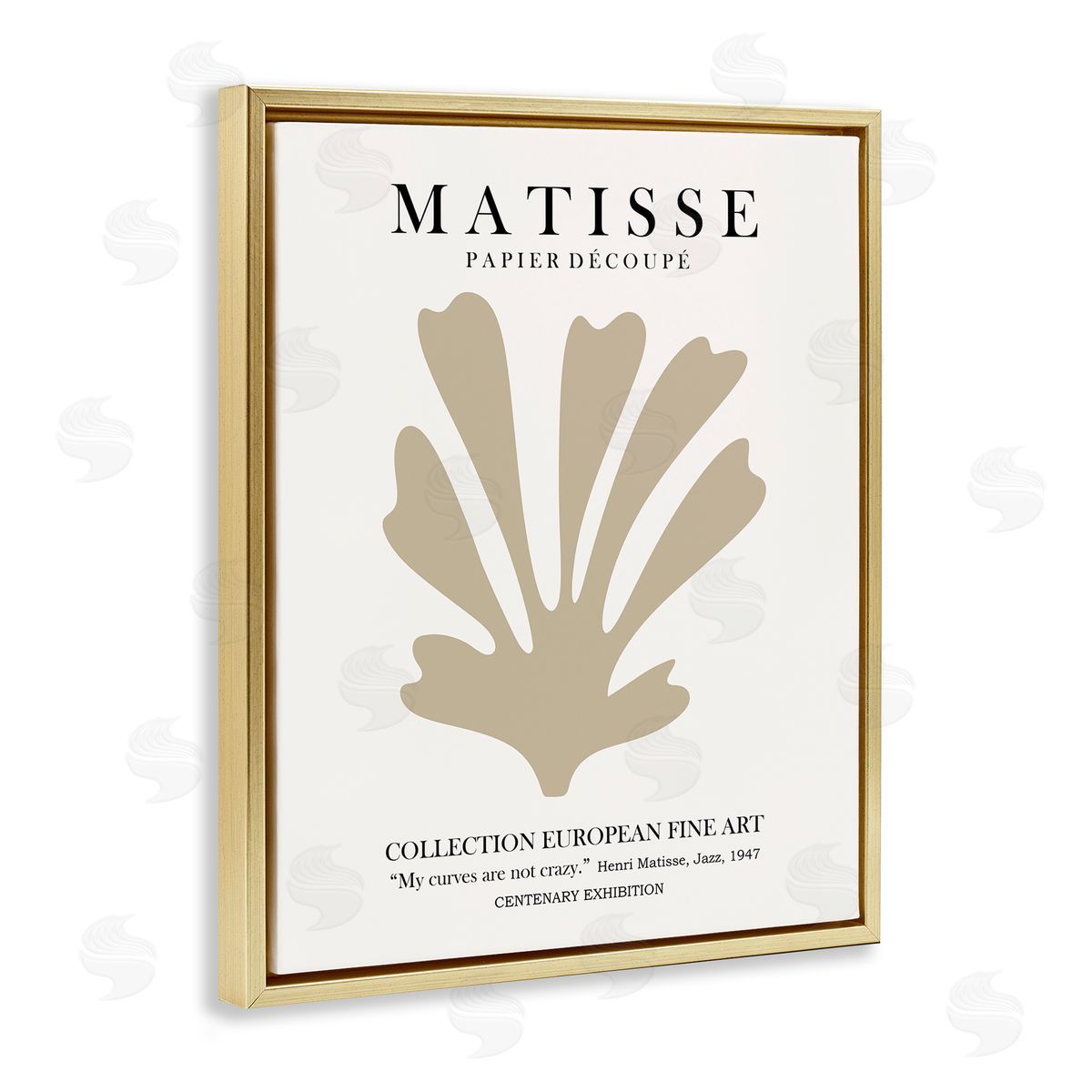 Ros Ruseva Abstract Botanical Exhibition Flyer Matisse Text Gold Floating Frame Canvas Wall Art Print