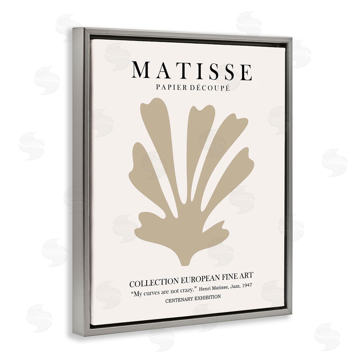 Ros Ruseva Abstract Botanical Exhibition Flyer Matisse Text Gray Floating Frame Canvas Wall Art Print