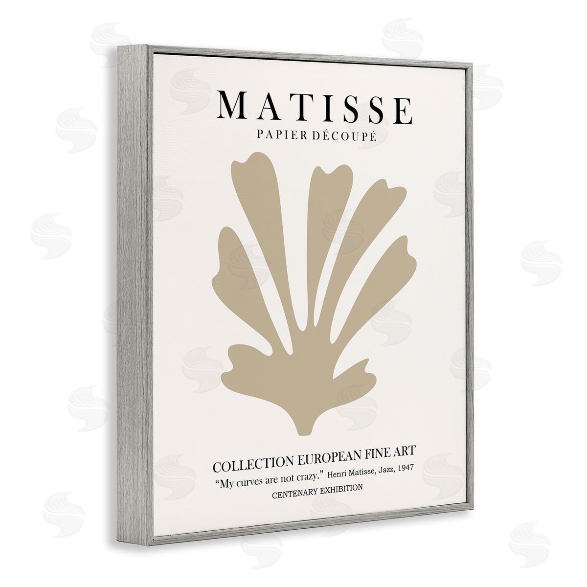 Ros Ruseva Abstract Botanical Exhibition Flyer Matisse Text Gray Framed Giclee Wall Art Print