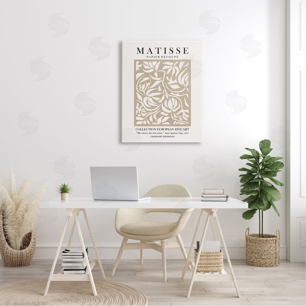 Ros Ruseva Neutral Floral Foliage Pattern Historical Exhibition Text  Canvas Wall Art Print in Room